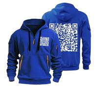 Générique Sweat À Capuche Homme Imprimé Nouveauté Drôle Pull Zippé Grande Taille Manches Longues Funny Fu QR Code Hoodie Unisex Fuck You QR Code Hoodies Joke Sweatshirt Bleu Royal XL