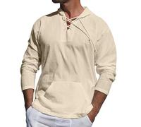 Générique Sweat à Capuche Homme Lien Col Poche Devant Style Rétro Décontracté Coupe Relaxed Manches Longues Printemps Été (Beige, S)