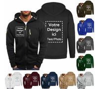 Générique Sweat à Capuche Homme Personnalisé avec Votre Image Recto-Verso Sweat Zippé Ajoutez Votre Propre Photo/Texte/Logo Sport Pull Hoody Mode Automne Hiver Sportswear