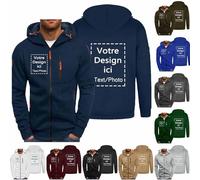 Générique Sweat à Capuche Homme Personnalisé avec Votre Image Recto-Verso Sweat Zippé Ajoutez Votre Propre Photo/Texte/Logo Sport Pull Hoody Mode Automne Hiver Sportswear