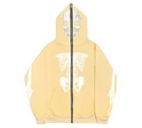 Générique Sweat a Capuche Homme Sweat à Capuche zippé pour Hommes, Costume de Squelette Phosphorescent (Khaki, L)