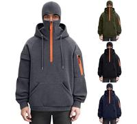 Générique Sweat à Capuche Homme Zippé Balaclava Sweat-Shirts Sweatshirts Polaire Cagoule Moto Masque Anti-Vent pour Sports de Plein Air Vélo Manteau Automne et Hiver Chaude Veste À Manches Longues