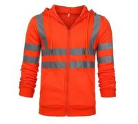 Générique Sweat a Capuche Homme Zippé Blouson Dernières Vestes Pour Hommes Décontractée Chic Vetement de Travail Veste Bandes Réfléchissantes Automne Jacket Orange M