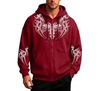 Générique Sweat à Capuche imprimé Halloween, Manches Longues, Pull-Over, Haut décontracté de Saison (Red, L)