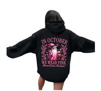 Générique Sweat à Capuche imprimé Halloween pour Femmes, Autonome en Octobre, Nous portons Une sorcière pour la Sensibilisation au Cancer du Sein Shirt Chat Womens Sweater V Neck (Black, XXL)