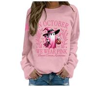 Générique Sweat à Capuche imprimé Halloween pour Femmes, Autonome en Octobre, Nous portons Une sorcière pour la Sensibilisation au Cancer du Sein Pull Plaid Chat Petit Plaid Polaire (XXL)