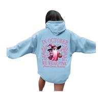 Générique Sweat à Capuche imprimé Halloween pour Femmes, Autonome en Octobre, Nous portons Une sorcière pour la Sensibilisation au Cancer du Sein Shirt Chat Womens Sweater V Neck (Light Blue, M)
