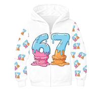 Générique Sweat à Capuche Imprimé pour Enfants avec Le NuméRo 67 Dessus zippé en Tissu Extensible Manches Ajustables pour Les activités extérieures pour（3-12Y） Sweatshirt Convient aux Enfants Unisexe
