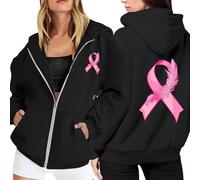 Générique Sweat à Capuche Octobre Rose Sensibilisation Au Cancer du Sein Femme, Sweats Shirts Ruban Rose Imprimé pour Femme Contre Le Cancer du Sein Sport Sweat Thermique Casual Grande Taille