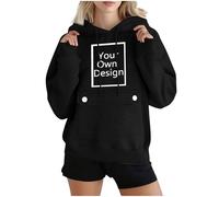 Générique Sweat à Capuche Personnalisable Femme Pull Personnalisable Sweat Personnalisé Poches Sweat-Shirt Personnaliser Intéressant Hoodie Personnalisation Photos ou Texte Pullover Noir L