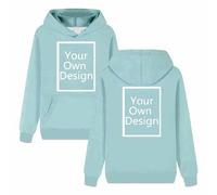 Générique Sweat à Capuche Personnalisable pour Hommes/Femmes Pull Personnalisé Ajoutez Votre Propre Photo sur Le Devant Et Le Dos Hoodie Couple Hiver Idéal Noël et Saint Valentin Sweats Bleu Clair L