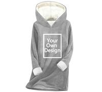 Générique Sweat à Capuche pour Femme Chaud Pull Plaid Personnalisé Ajoutez Votre Propre Photo/Texte Plaid à Capuche avec Manches Doux Blanket Hoodie Hiver, Cadeau pour Femme Gris L