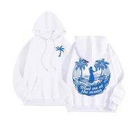Générique Sweat A Capuche pour Femme Imprimé Arrière Océan Palm Manche Longue Décontracté Pull À Capuche en Polaire De Couleur Unie Sweatshirts avec Poche Et Cordon Streetwear Automne Hiver