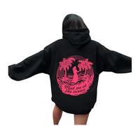 Générique Sweat A Capuche pour Femme Imprimé Arrière Océan Palm Manche Longue Décontracté Pull À Capuche en Polaire De Couleur Unie Sweatshirts avec Poche Et Cordon Streetwear Automne Hiver