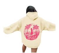 Générique Sweat A Capuche pour Femme Imprimé Arrière Océan Palm Manche Longue Décontracté Pull À Capuche en Polaire De Couleur Unie Sweatshirts avec Poche Et Cordon Streetwear Automne Hiver