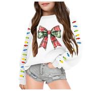 Générique Sweat à Capuche pour Filles Tendance avec imprimé Festif et Design à nœud élégant pour Un Style décontracté et Confortable Quotidien (White, 9-10 Years)