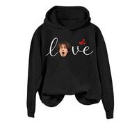 Générique Sweat à Capuche Pull Couple Imprimé Photo Booth Saint Valentin Molleton Doux Confort pour Les Duos pour la Fête des Amoureux et Les Souvenirs Romantiques(Black, M)
