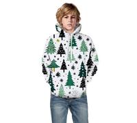 Générique Sweat à Capuche Unisexe Enfants Motif Arbre de Noël Renne imprimé Design 3D avec Poche Avant Confortable garçons Filles vêtements Chauds (Blue, 3-4 Years)