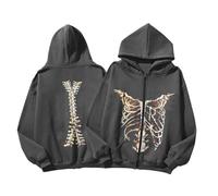 Générique Sweat à Capuche Unisexe Pull Imprimé Squelette Oversize Poche Cordon Confort pour l'Automne Parfait pour Les Sorties Street et Les Festivals Rock(Dark Gray, L)