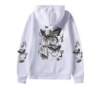 Générique Sweat à Capuche Unisexe Pull Minimaliste Imprimé Papillon en Molleton Confort pour Un Style Épuré Idéal pour Le Quotidien et Les Sorties Décontractées Entre Amis (White, S)