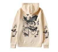 Générique Sweat à Capuche Unisexe Pull Minimaliste Imprimé Papillon en Molleton Confort pour Un Style Épuré Idéal pour Le Quotidien et Les Sorties Décontractées Entre Amis (Khaki, M)