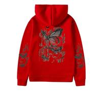 Générique Sweat à Capuche Unisexe Pull Minimaliste Imprimé Papillon en Molleton Confort pour Un Style Épuré Idéal pour Le Quotidien et Les Sorties Décontractées Entre Amis (Red, M)