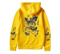 Générique Sweat à Capuche Unisexe Pull Minimaliste Imprimé Papillon en Molleton Confort pour Un Style Épuré Idéal pour Le Quotidien et Les Sorties Décontractées Entre Amis (Yellow, XL)