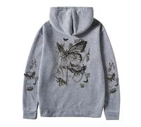 Générique Sweat à Capuche Unisexe Pull Minimaliste Imprimé Papillon en Molleton Confort pour Un Style Épuré Idéal pour Le Quotidien et Les Sorties Décontractées Entre Amis (Grey, S)