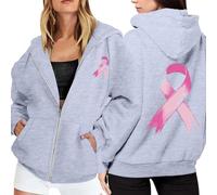 Générique Sweat à Capuche Zippé Femme Octobre Rose Ruban Sensibilisation Cancer du Sein Pull Manches Longues Blouson Décontracté Haut Chaud Printemps Automne Cardigan Tendance
