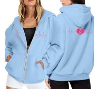Générique Sweat à Capuche Zippé Femme Ruban Rose de Sensibilisation au Cancer du Sein d'Octobre Décontracté Chaud Veste Sport Casual Hoodie Sweatshirt Coton pour Printemps Automne Hiver