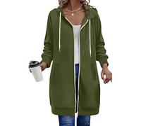 Générique Sweat à Capuche zippé pour Femme, Surdimensionné Double Fermeture éclair Long Couleur Unie, Oversize Grande Taille avec Poches Sport Casual Veste Hoodie Sweatshirt Coton(Army Green,XL)