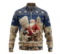 Générique Sweat à col Rond Sweat à col Rond Pull de Fête de Noël pour Homme Design Créatif en 3D Représentant Le Père Noël Sweater Chaud et Confortable pour Les Vacances d'hiver (Navy-B, XXL)