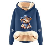 Générique Sweat Capuche Femme Polaire Laine Mignonne Imprimé Vache Manches Longues Pullover Décontracté Tenue Hiver Confortable Quotidien M55(Navy, XL)