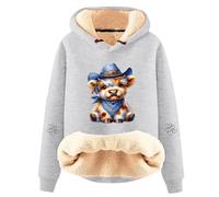 Générique Sweat Capuche Femme Polaire Laine Mignonne Imprimé Vache Manches Longues Pullover Décontracté Tenue Hiver Confortable Quotidien M55(Grey, XL)