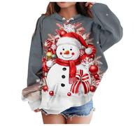 Générique Sweat Capuche Moche Noëls Fille Noel à Manches Longues Noël Sweatshirts Renne Bonhomme de Neige et Cloches Imprimés Chaude Christmas Pullover Décontracté Pull À Capuche Noels