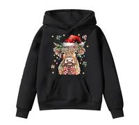 Générique Sweat de Noel Enfant Sweat à Capuche à imprimé Vache et nœud Mignon pour Enfants de Noël(Noir,5-6 Ans)