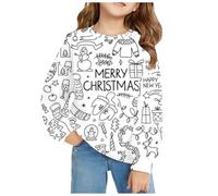 Générique Sweat de Noel Enfant Sweat-Shirt à Manches Longues FunDIY Doodle pour Enfants Filles(Grey,3-4 Ans)