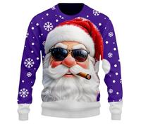 Générique Sweat de Noël Homme Col Rond Chaud Automne Hiver | Pull Moche de Sport Manches Longues avec Imprimé Père Noël 3D Grande Taille Pullover Automne Sans Capuche