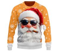 Générique Sweat de Noël Homme Col Rond Chaud Automne Hiver | Pull Moche de Sport Manches Longues avec Imprimé Père Noël 3D Grande Taille Pullover Automne Sans Capuche