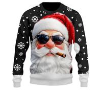 Générique Sweat de Noël Homme Col Rond Chaud Automne Hiver | Pull Moche de Sport Manches Longues avec Imprimé Père Noël 3D Grande Taille Pullover Automne Sans Capuche