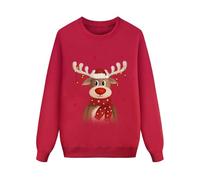 Générique Sweat De Noël Parent Enfant Manches Longues Imprimé Maman Style Pull Familial Cadeau Festif (Red, M)
