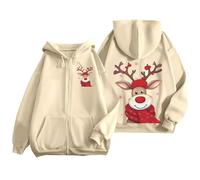 Générique Sweat De NoëL pour Femme - Pull à Capuche - Veste Polaire SurdimensionnéE - Impression Renne - Sweat à Capuche avec Fermeture éClair - Veste Chaude De Transition - Tenue De NoëL