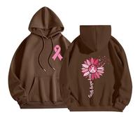 Générique Sweat Femme a Capuche Zippé Homme Sensibilisation Cancer du Sein avec Poches Décontracté Pull À Couple Vêtements Veste Bleu De Chine Ruban Sport Dames Brun S