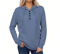 Générique Sweat Femme Capuche Manches Longues Demi-Boutonnage Mode Sweatshirt Coloration Mixte Élégant Décontractés Pullover Doublé de Polaire Chaud Automne Hiver Sweat avec Poches