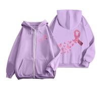 Générique Sweat Femme Capuche Pink October Hoodie Décontracté Pull À Couple Vêtements Zippé Cardigan Cancer du Sein Manches Longues Temps Libre Sport Outdoor Violet M
