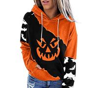 Générique Sweat Femme Capuche - Pullovers Femme Halloween Manches Longues Capuche Décontractée Cordon Citrouille Squelette Sweat-Shirt