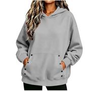 Générique Sweat Femme Capuche sans Cordon Coupe Oversize Poche Boutons décontracté Basique