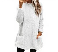 Générique Sweat Femme Chaud sans Capuche, Pull Col Rond Manches Longues avec Poche Sweatshirt Polaire Doux Ample pour Maison Bureau Automne Hiver Détente S-XXL