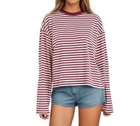 Générique Sweat Femme Col Rond Décontracté, Pull Rayé à Manches Longues Top de Automne et Hiver