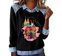 Générique Sweat Femme Grande Taille Style Urbain Pull Manches Longues Tendance avec Col Jean et Imprimé Cartoon Haut Décontracté et Confortable pour Automne Hiver
